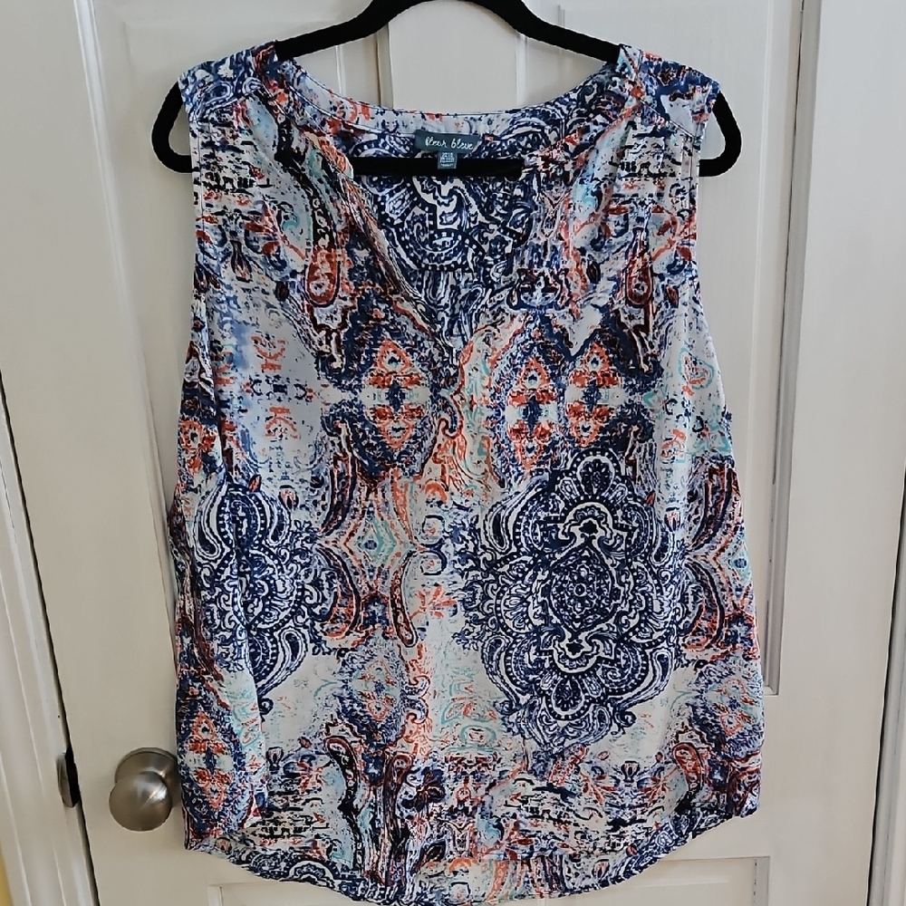 1xl Fleur Bleve Blue and Orange Sleeveless Blouse